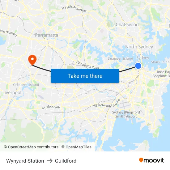 Wynyard Station to Guildford map