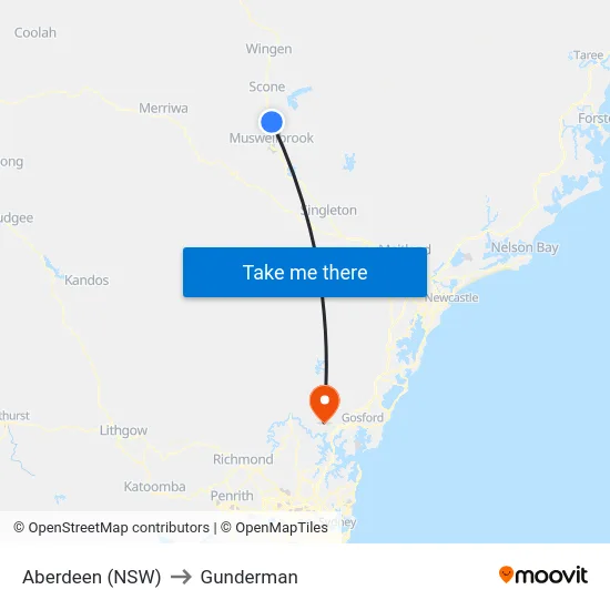 Aberdeen (NSW) to Gunderman map