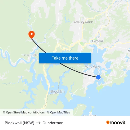 Blackwall (NSW) to Gunderman map