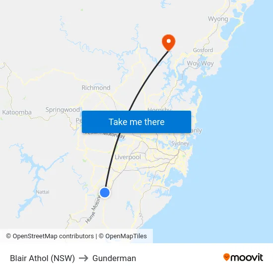 Blair Athol (NSW) to Gunderman map