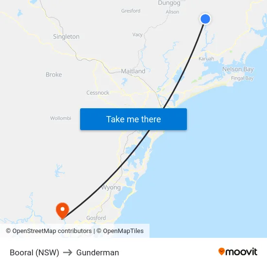 Booral (NSW) to Gunderman map