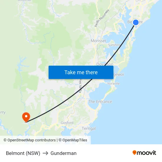 Belmont (NSW) to Gunderman map