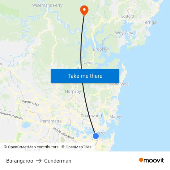 Barangaroo to Gunderman map