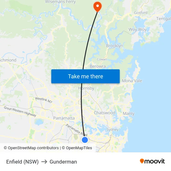 Enfield (NSW) to Gunderman map