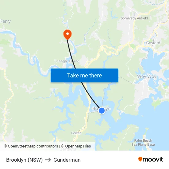 Brooklyn (NSW) to Gunderman map