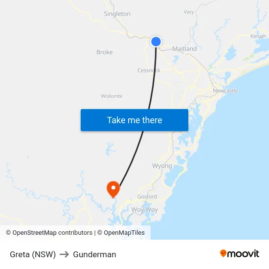Greta (NSW) to Gunderman map