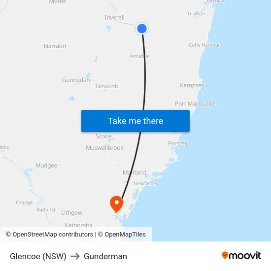 Glencoe (NSW) to Gunderman map
