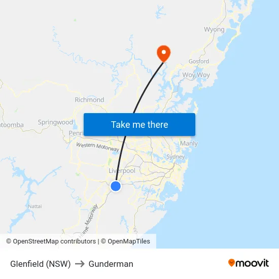 Glenfield (NSW) to Gunderman map