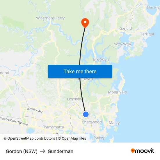 Gordon (NSW) to Gunderman map
