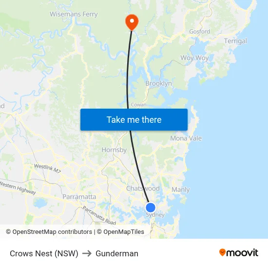 Crows Nest (NSW) to Gunderman map