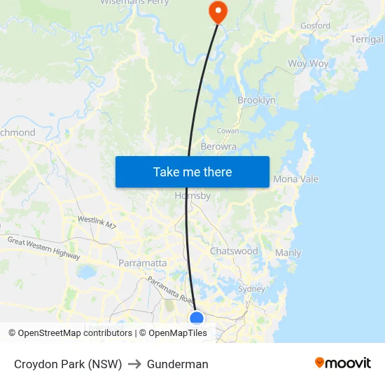 Croydon Park (NSW) to Gunderman map