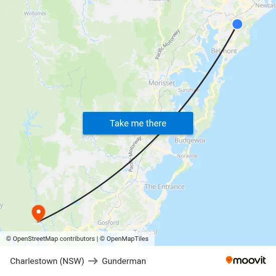 Charlestown (NSW) to Gunderman map