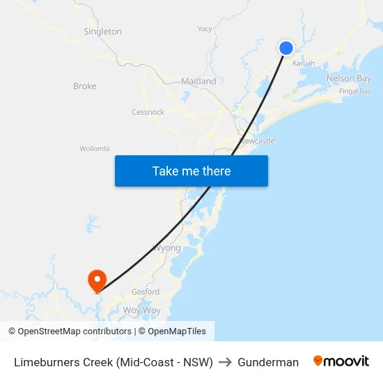 Limeburners Creek (Mid-Coast - NSW) to Gunderman map