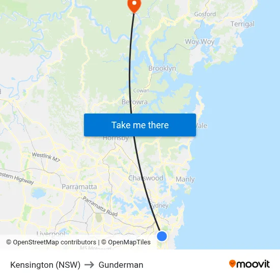 Kensington (NSW) to Gunderman map