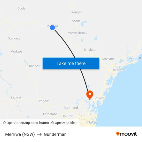 Merriwa (NSW) to Gunderman map