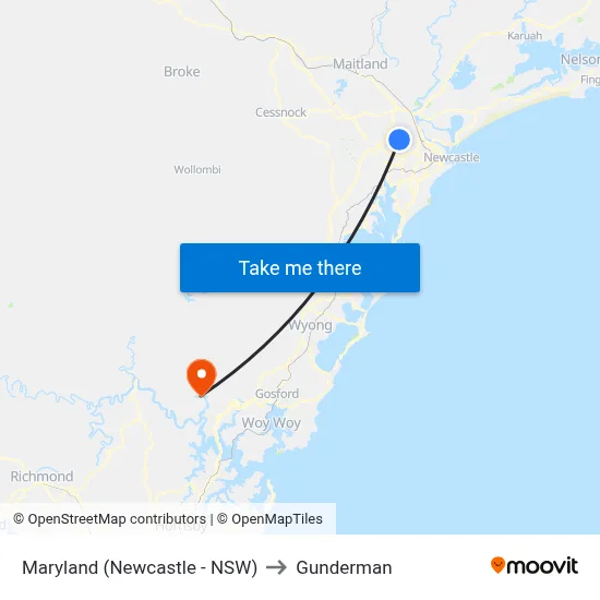Maryland (Newcastle - NSW) to Gunderman map