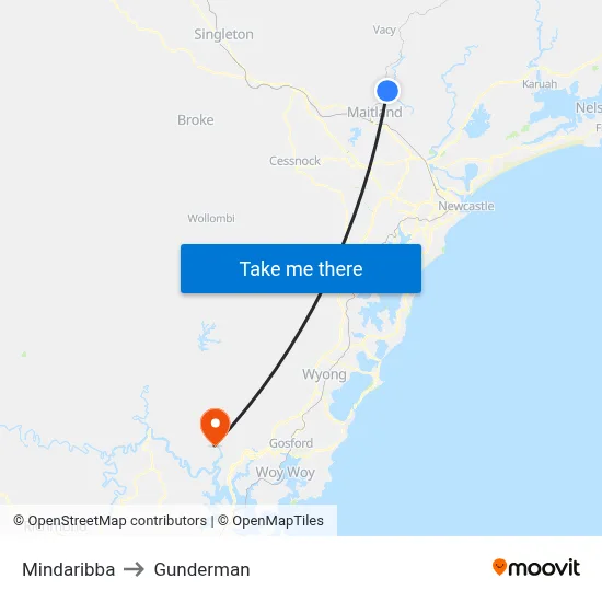 Mindaribba to Gunderman map