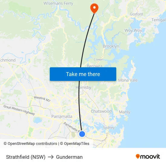 Strathfield (NSW) to Gunderman map