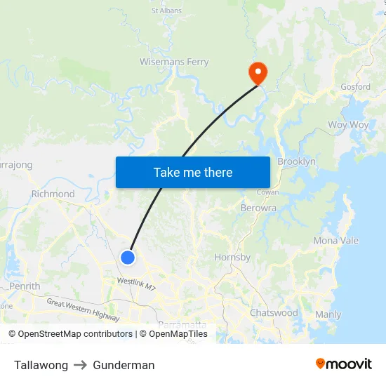 Tallawong to Gunderman map