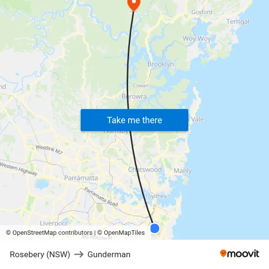 Rosebery (NSW) to Gunderman map