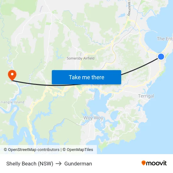 Shelly Beach (NSW) to Gunderman map