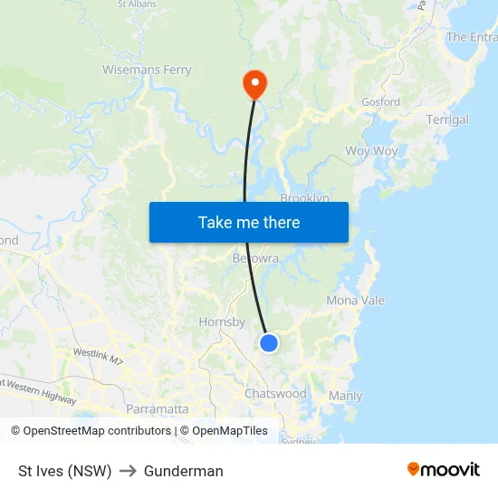 St Ives (NSW) to Gunderman map