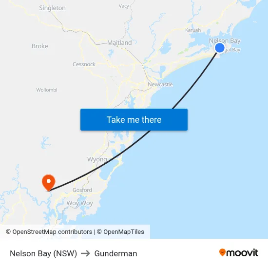 Nelson Bay (NSW) to Gunderman map