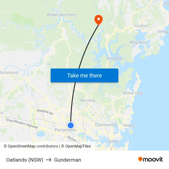 Oatlands (NSW) to Gunderman map
