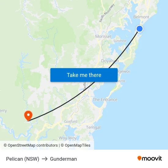 Pelican (NSW) to Gunderman map
