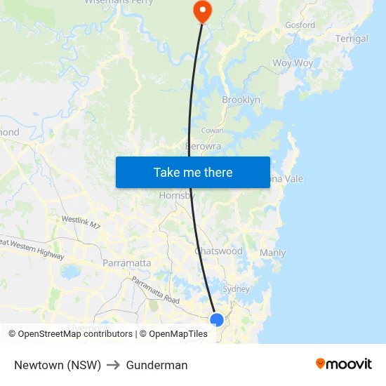 Newtown (NSW) to Gunderman map