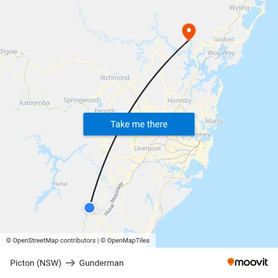 Picton (NSW) to Gunderman map