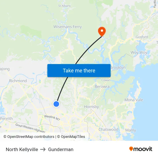 North Kellyville to Gunderman map