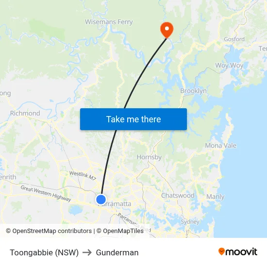Toongabbie (NSW) to Gunderman map