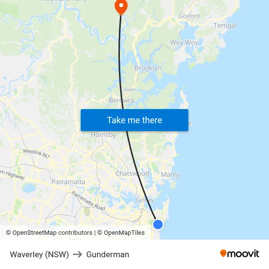 Waverley (NSW) to Gunderman map
