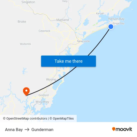 Anna Bay to Gunderman map