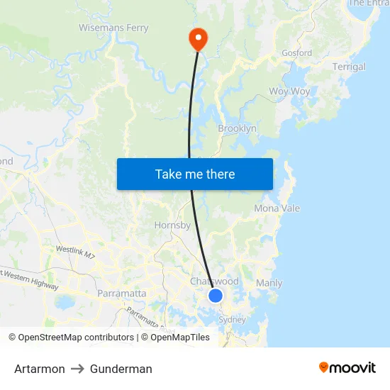 Artarmon to Gunderman map