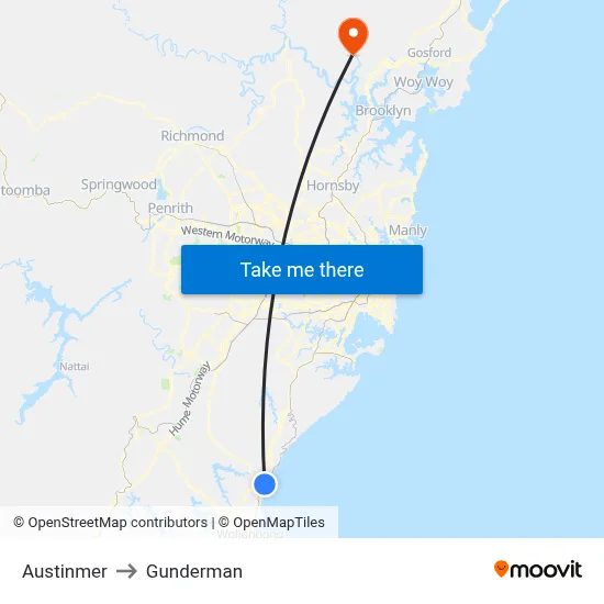 Austinmer to Gunderman map