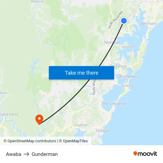 Awaba to Gunderman map