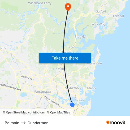 Balmain to Gunderman map