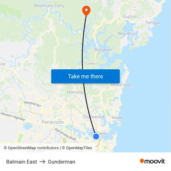 Balmain East to Gunderman map