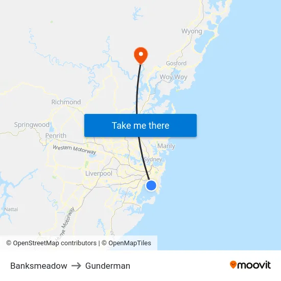 Banksmeadow to Gunderman map