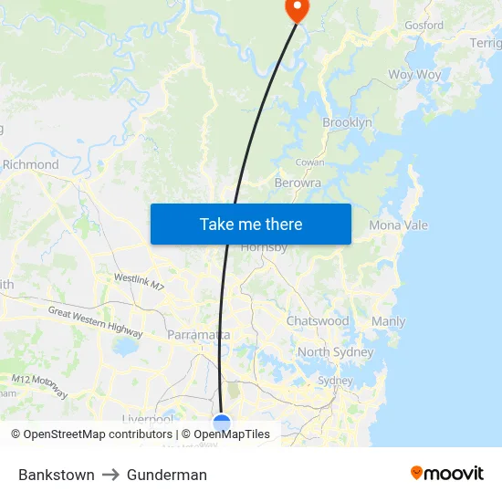 Bankstown to Gunderman map