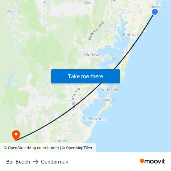 Bar Beach to Gunderman map