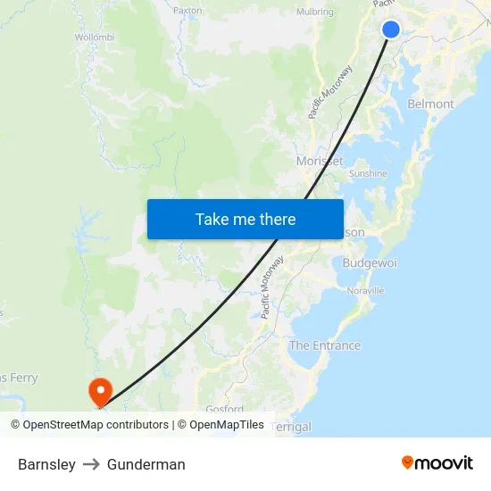 Barnsley to Gunderman map