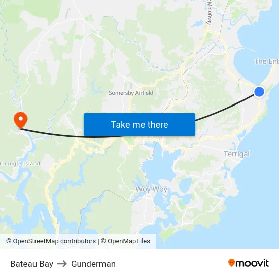 Bateau Bay to Gunderman map