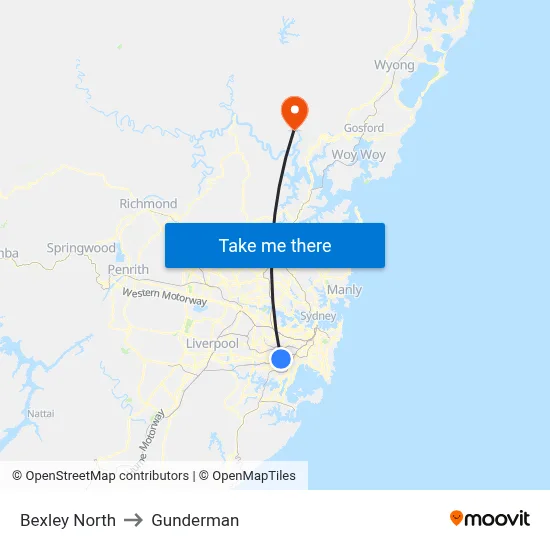 Bexley North to Gunderman map
