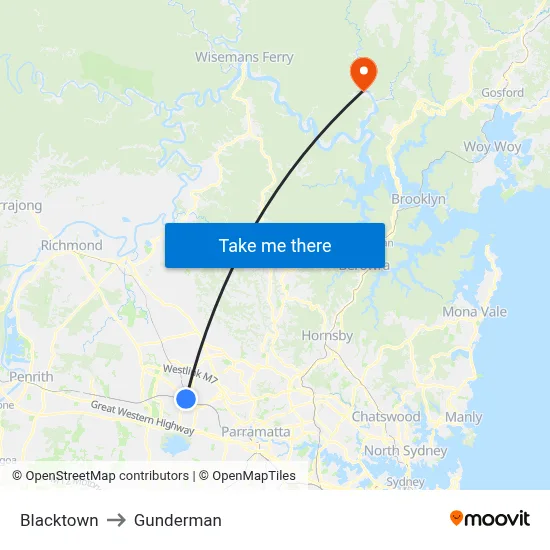 Blacktown to Gunderman map