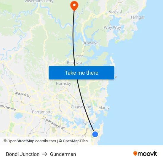 Bondi Junction to Gunderman map