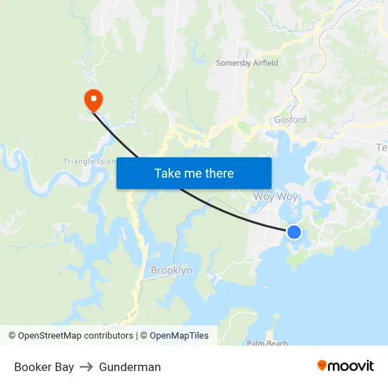 Booker Bay to Gunderman map