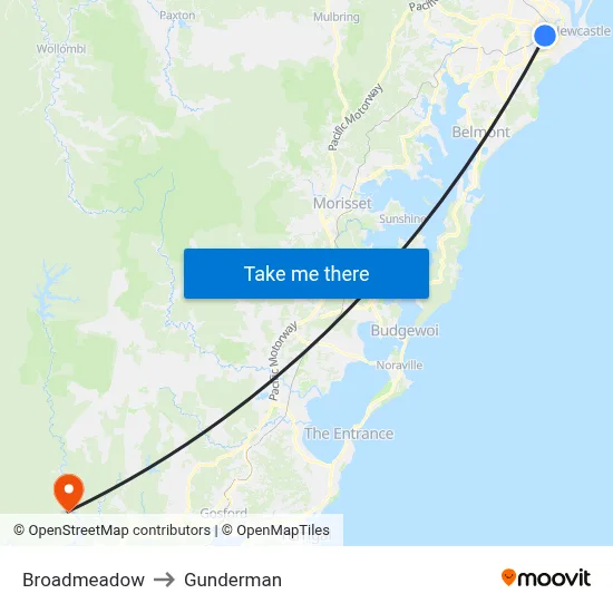 Broadmeadow to Gunderman map
